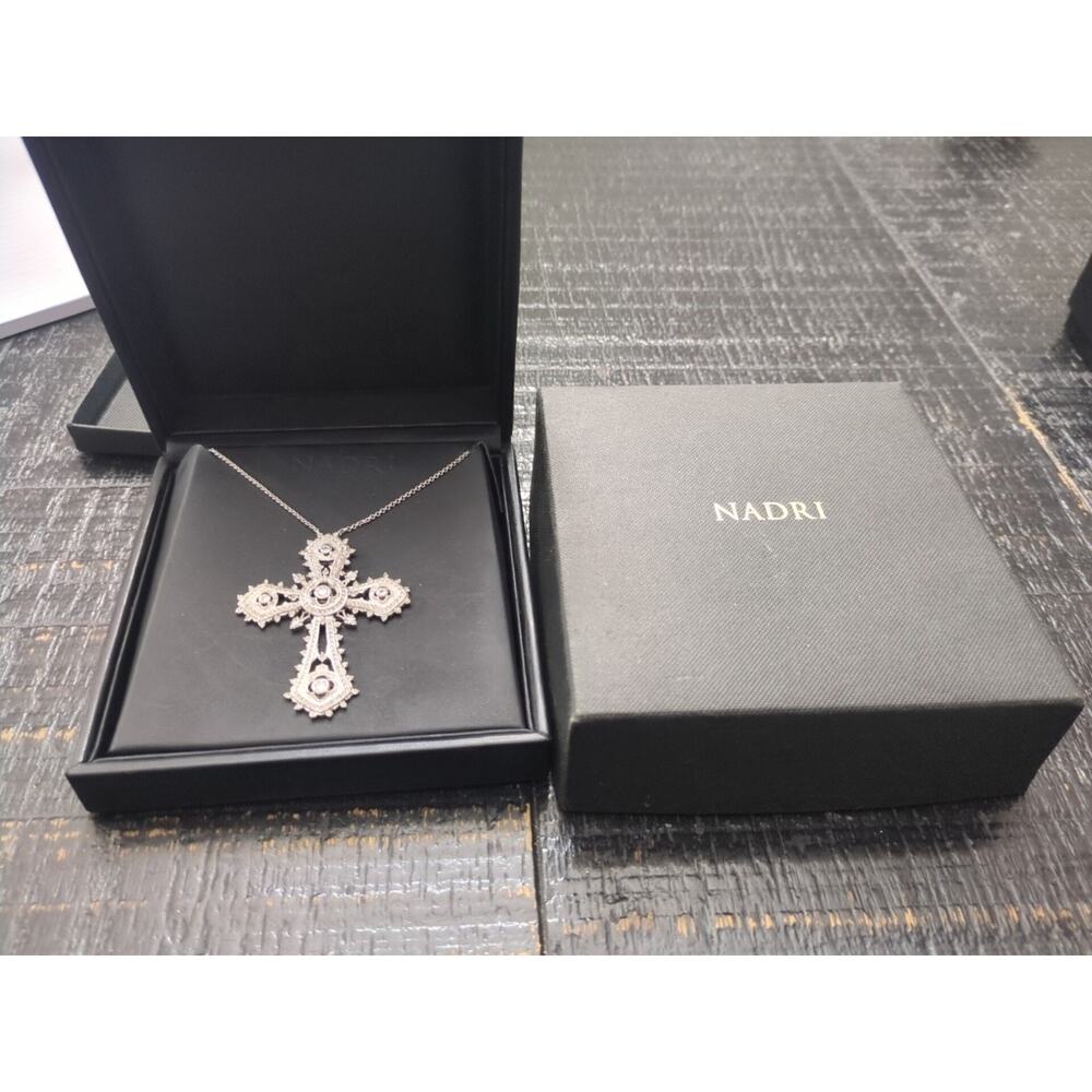 Nadri Silver Tone Crystal Cross Pendant Necklace 16" Cubic Zirconia Jewelry QVC